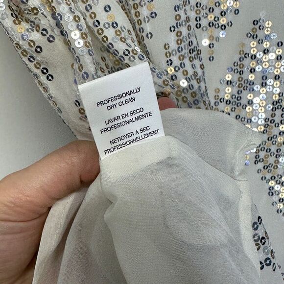 Jenny Han 100% Silk Sleeveless Cream Sequin Boat Neck Blouse Size XS - Picture 8 of 9